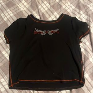 XL but fits like L black harley davidson crop-top, “born to ride” logo